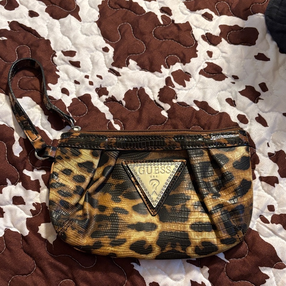 Guess Animal Print Wristlet with Gold Accents